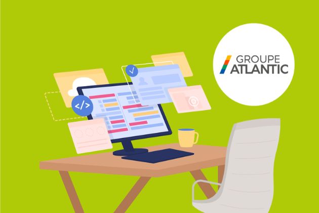 Illustration du Groupe Atlantic montrant un bureau avec un ordinateur sur lequel beaucoup d'applications sont ouvertes.