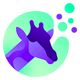 Logo Oniti représentant une girafe violette sur une palette verte et quelques bulles vertes et violettes