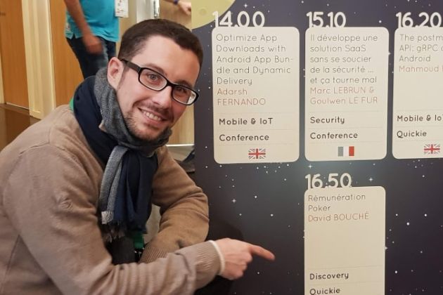 David, dirigeant de l'entreprise Oniti fier de monter son nom sur le planning des conférences du devfest