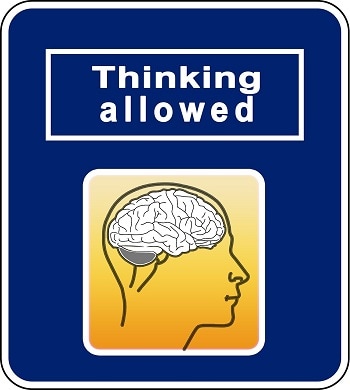 Illustration montrant un cerveau humain et les mots "Thinking allowed"