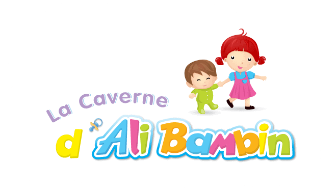 logo ali Bambin représentant répésentant deux enfants se tenant la main avec l'inscription la caverne d'ali Bambin