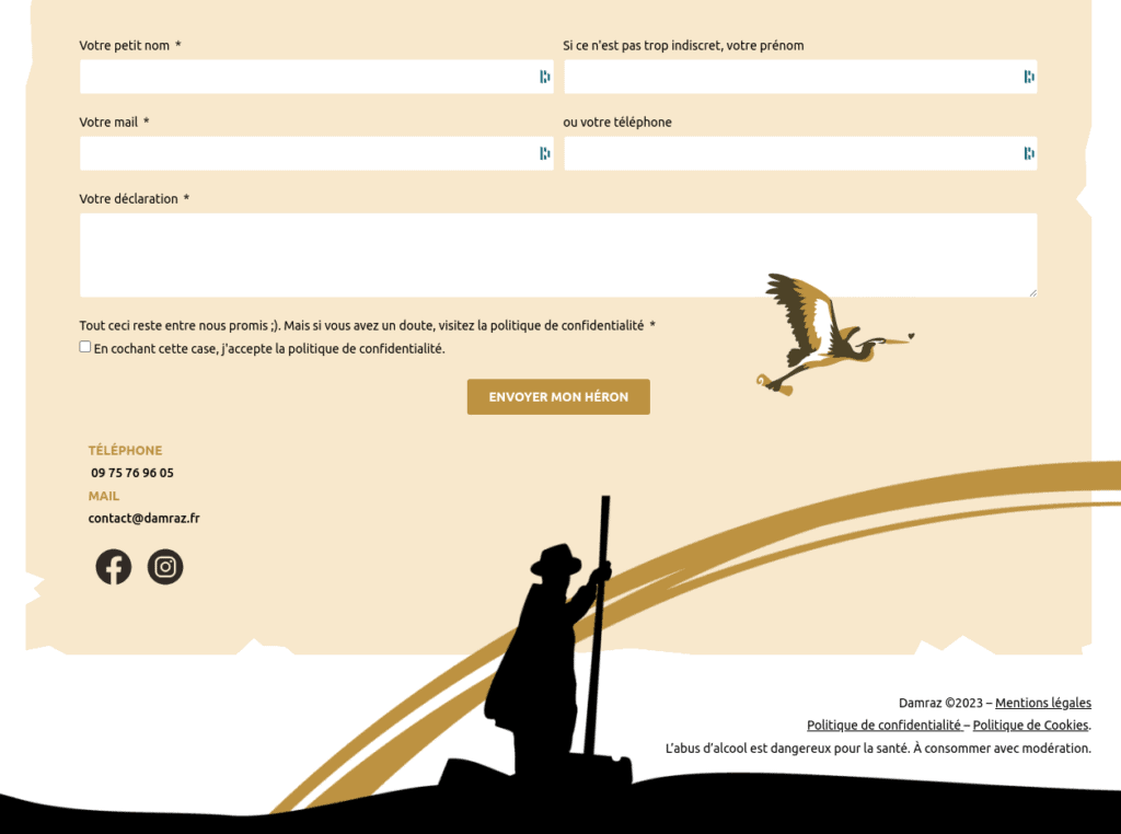 Copie d'écran du formulaire de contact sur le site Damraz.