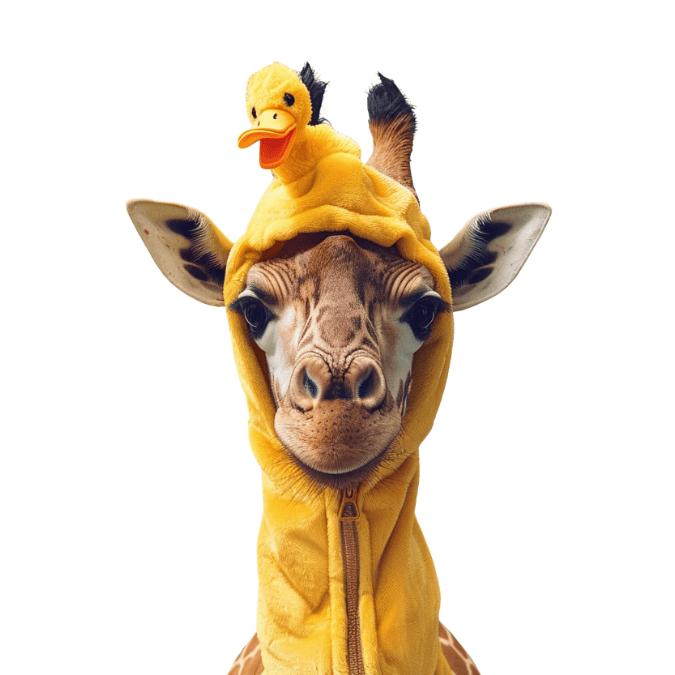 Une girafe déguisée en canard